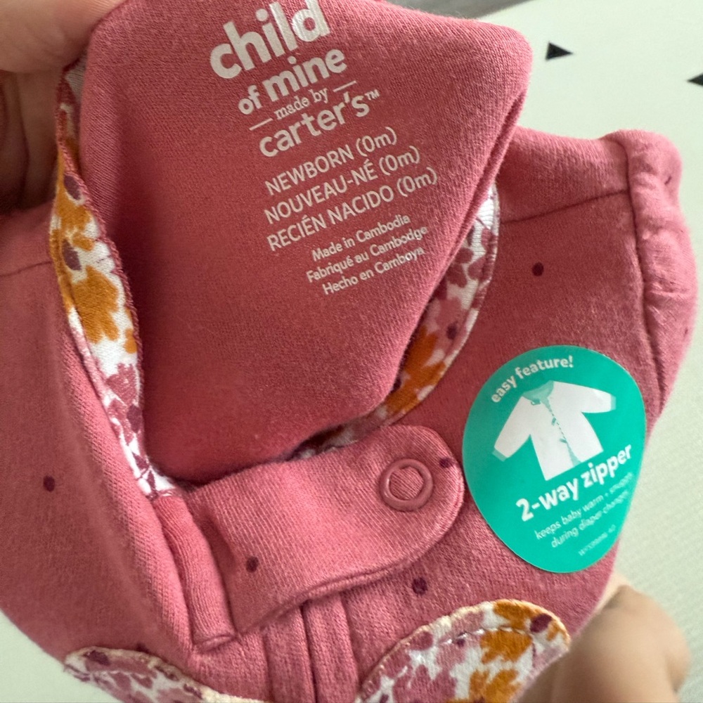 Child of Mine CARTERS|Boho Baby girl mauve pink Floral Heart Footies,NWT-newborn - Picture 6 of 7